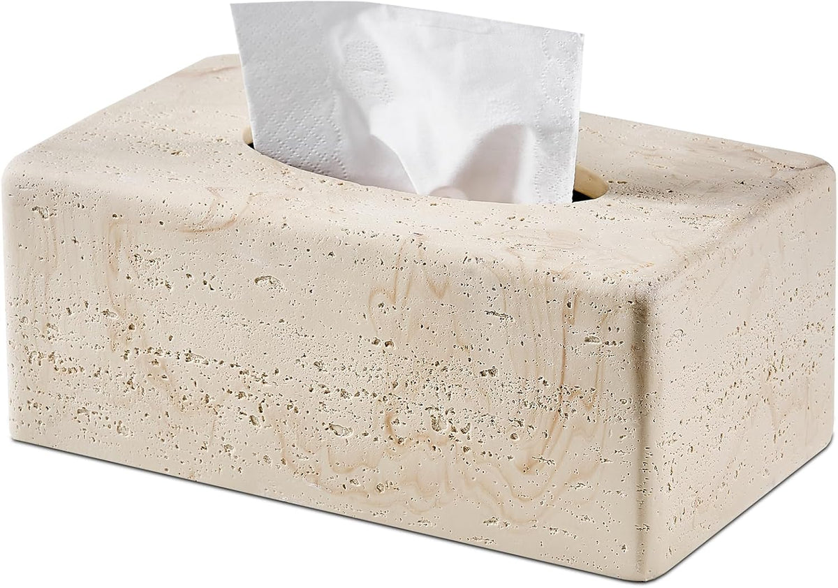 Natural Travertine Textures Tissue Box Cover Rectangular for Home Decor,Resin Heavy Tissue Box