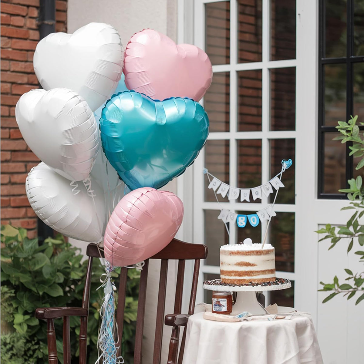 Pink Blue Heart Balloons, 18 Inch Nude White Blue Heart Shape Balloon, 12PCS Pink Cream White