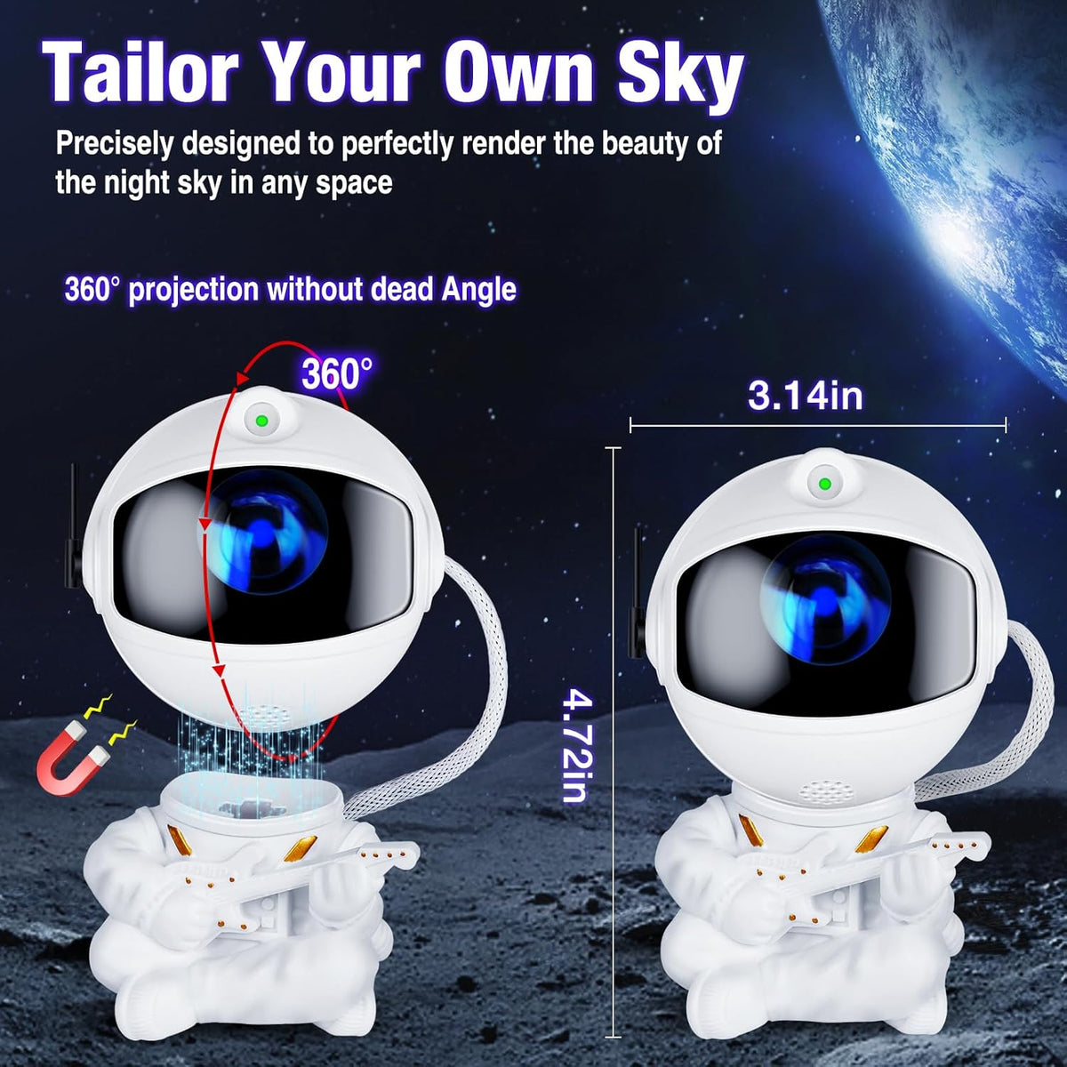 Astronaut Galaxy Projector Night Light – White Astronaut with Guitar, Galaxy Lamp Star Projector