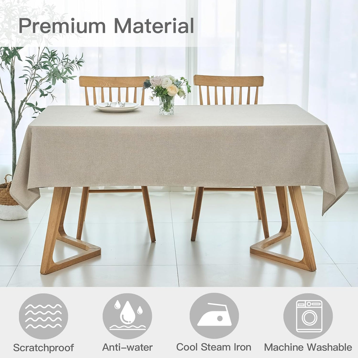 maxmill Linen Texture Tablecloth Water Resistance Antiwrinkle Spillproof Wipeable Washable Fabric