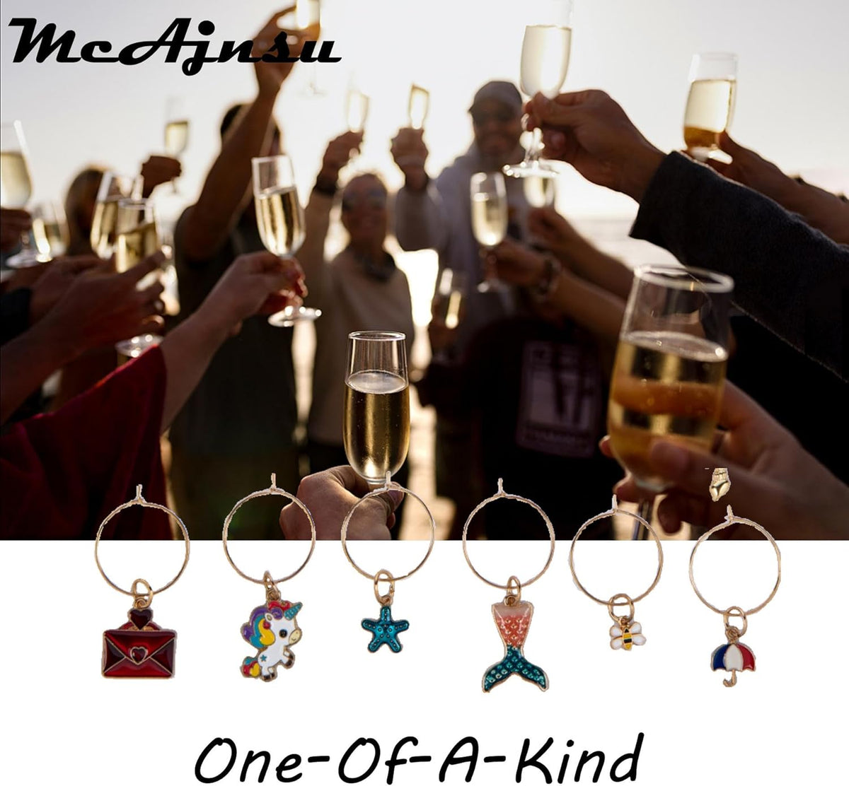 24Pcs Wine Glass Charms & Markers - Reusable Identifier Tags for Stem Glasses - Funny Non-Scratch