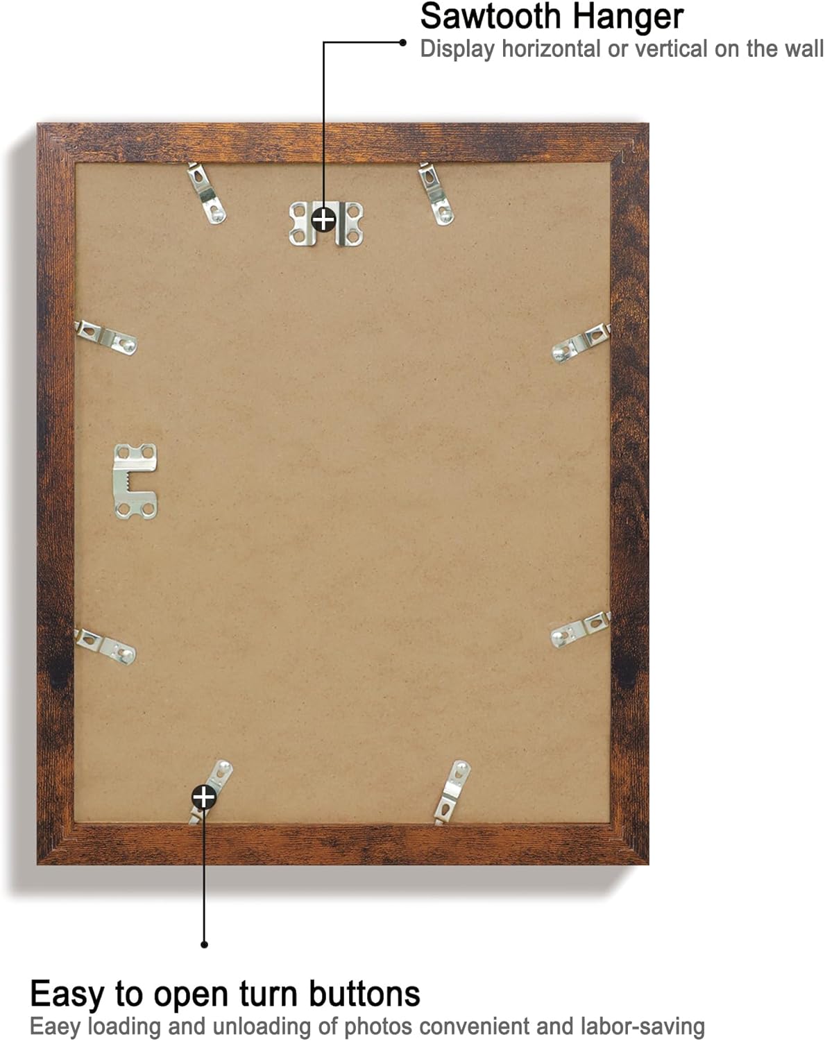 11x14 Picture Frame Set of 4 with Tempered Glass, Rustic Frame Display 8x10 Pictures with Mat or 11