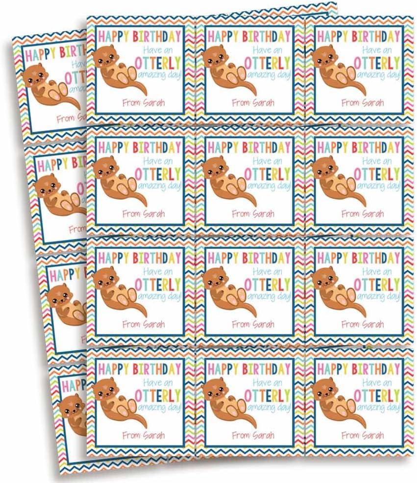 Custom & Personalized Adorable Otter Otterly Amazing Happy Birthday Gift Tag Sticker Labels, 24