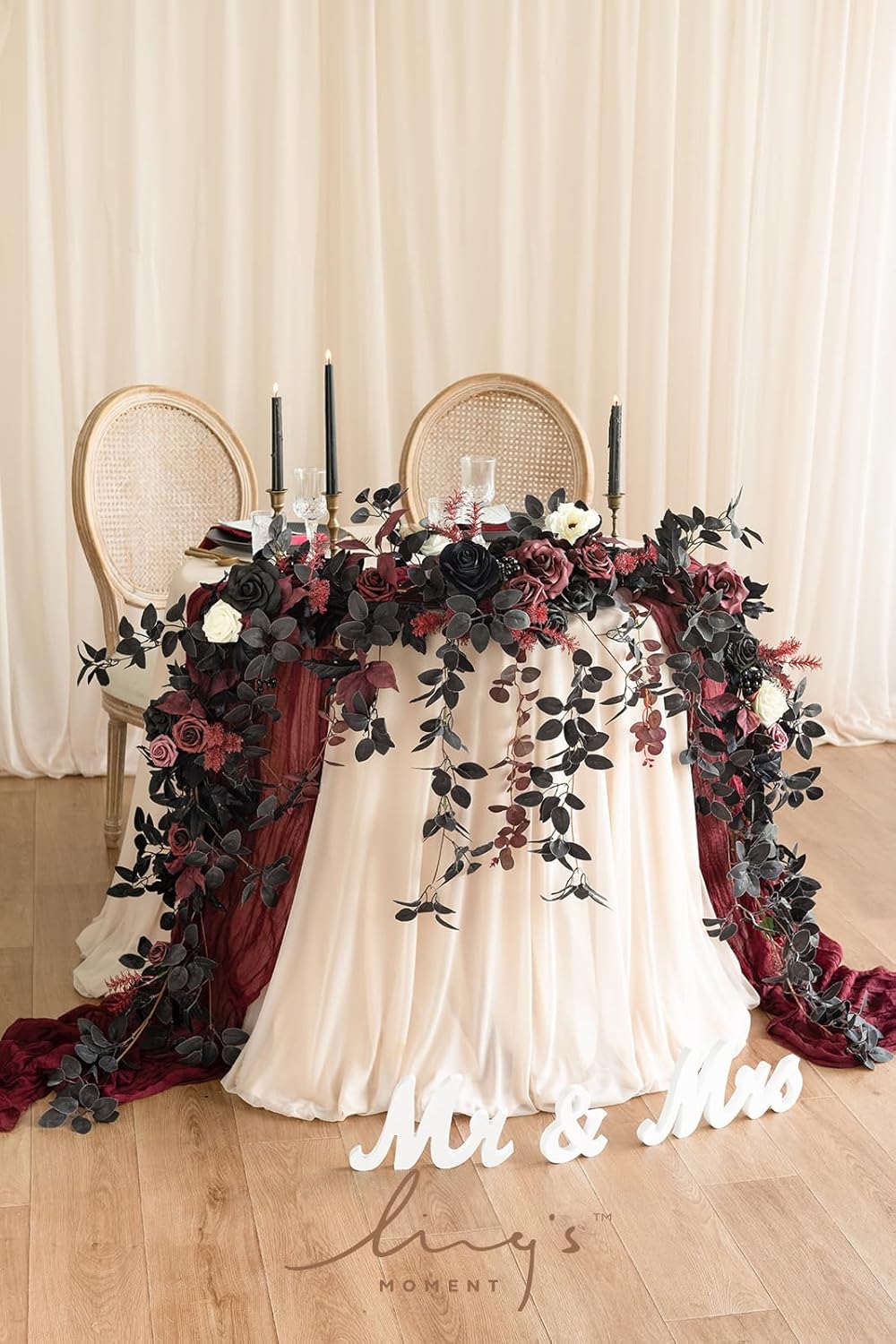 Ling's Moment 9FT Eucalyptus & Willow Leaf Garland with White Flower, Handcrafted Wedding
