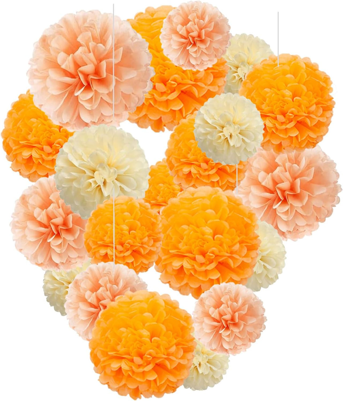 Capesaro Orange Paper Pom Poms - Peach Tissue Pom Poms Decorations for Party Hanging Decor - 15