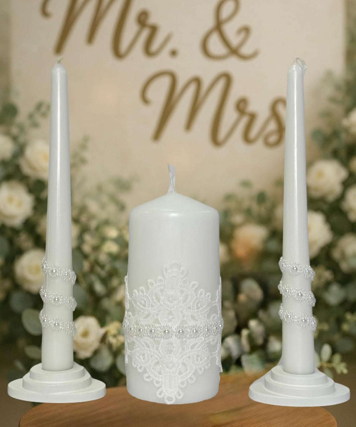 Unity Candle Set - Wedding Ceremony & Reception – 6” Pillar & Two 10” Taper Candles – Long Burning