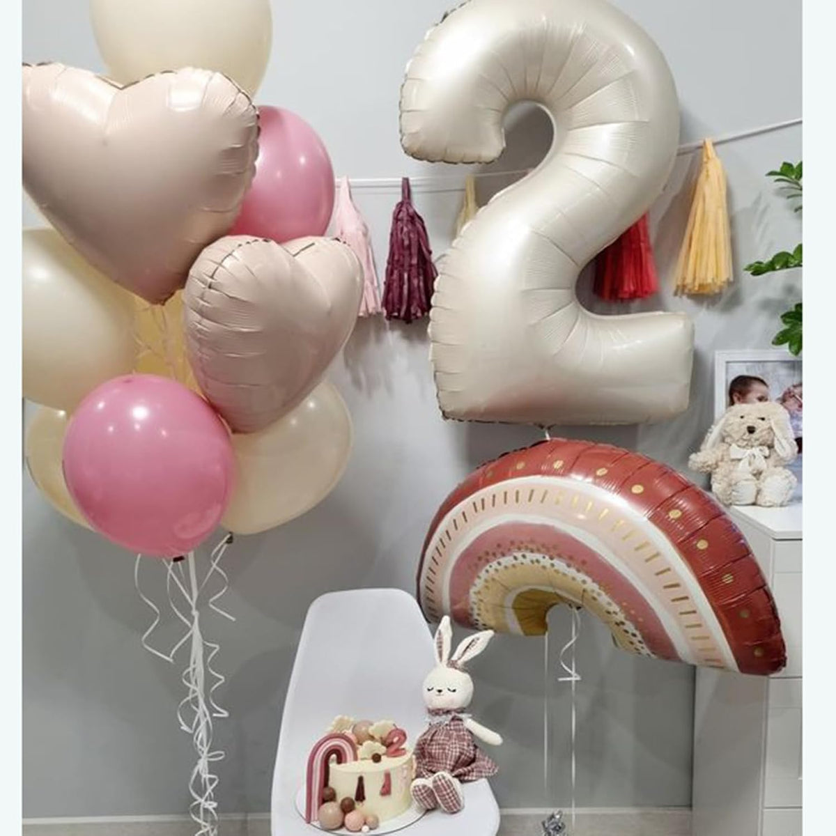 40 Inch Cream White Number Foil Balloons 2 for Kids Birthday Party LargeSelf Inflating Foil Numbe