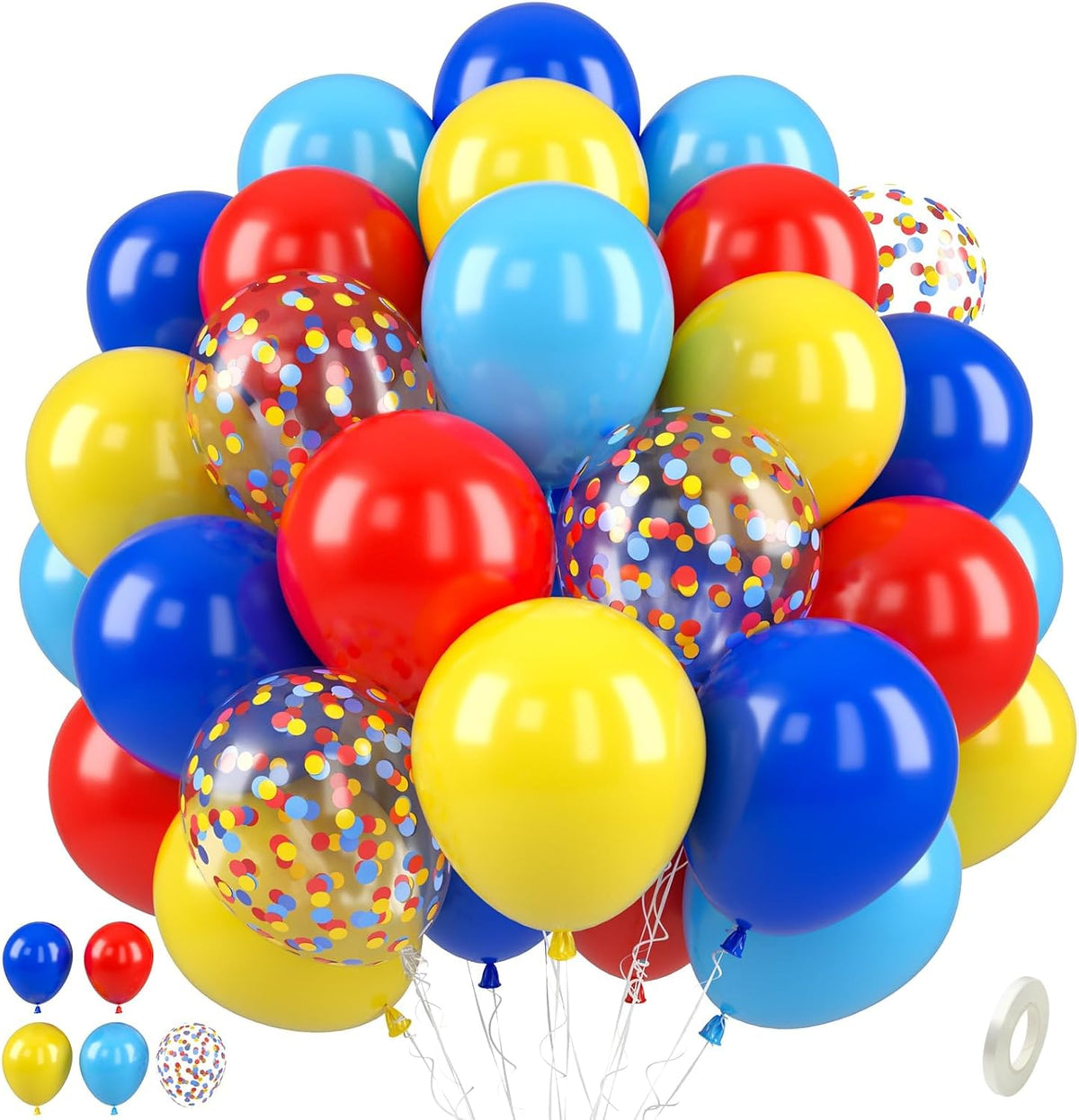 Red Yellow Blue Balloons, 50 Pcs Carnival Circus Party Balloons, 12 Inch Royal Light Blue mattee