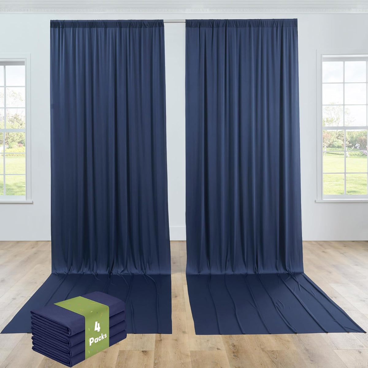 PartyVillage 20ft×15ft Navy Blue Backdrop Curtain for Wedding Parties, 4 Panels Wrinkle Free 15 FT