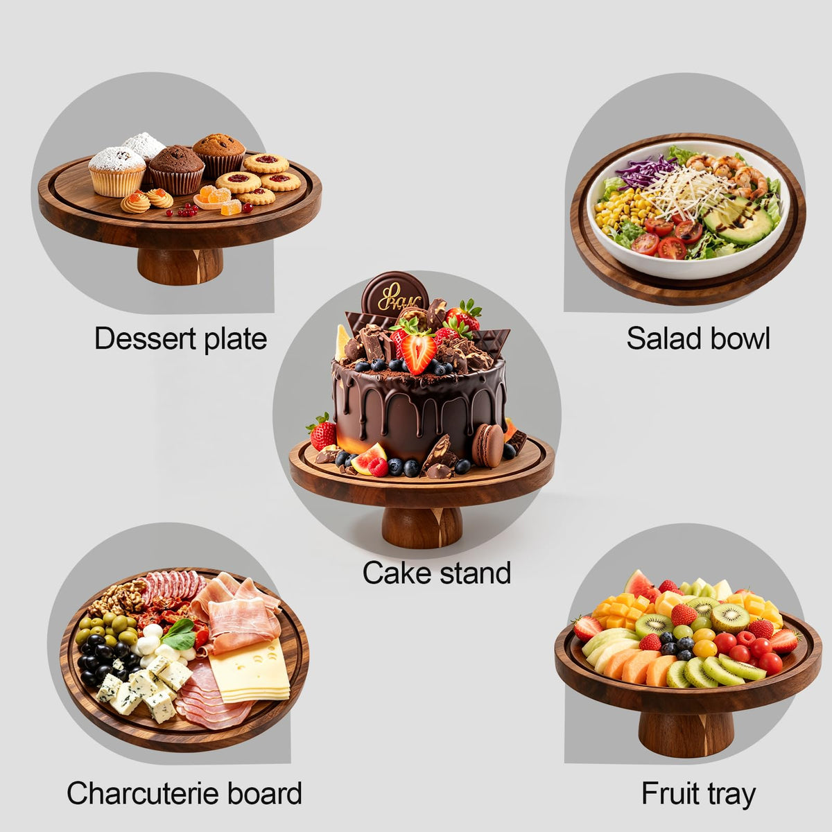 JOCHER Acacia Wood Cake Stand with Lid, 12in Cake Stand with Acrylic Dome (Not Glass), 2-In-1 Cake