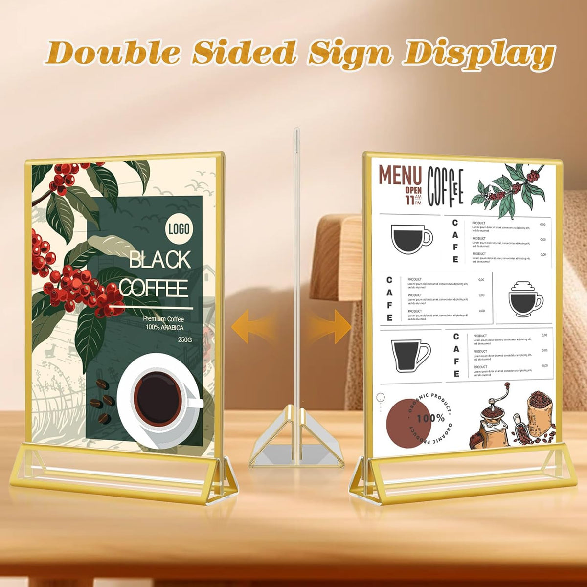 Gold Acrylic Sign Holder 4x6, 16 Pack Wedding Gold Frame Table Number Holders Vertical, Clear