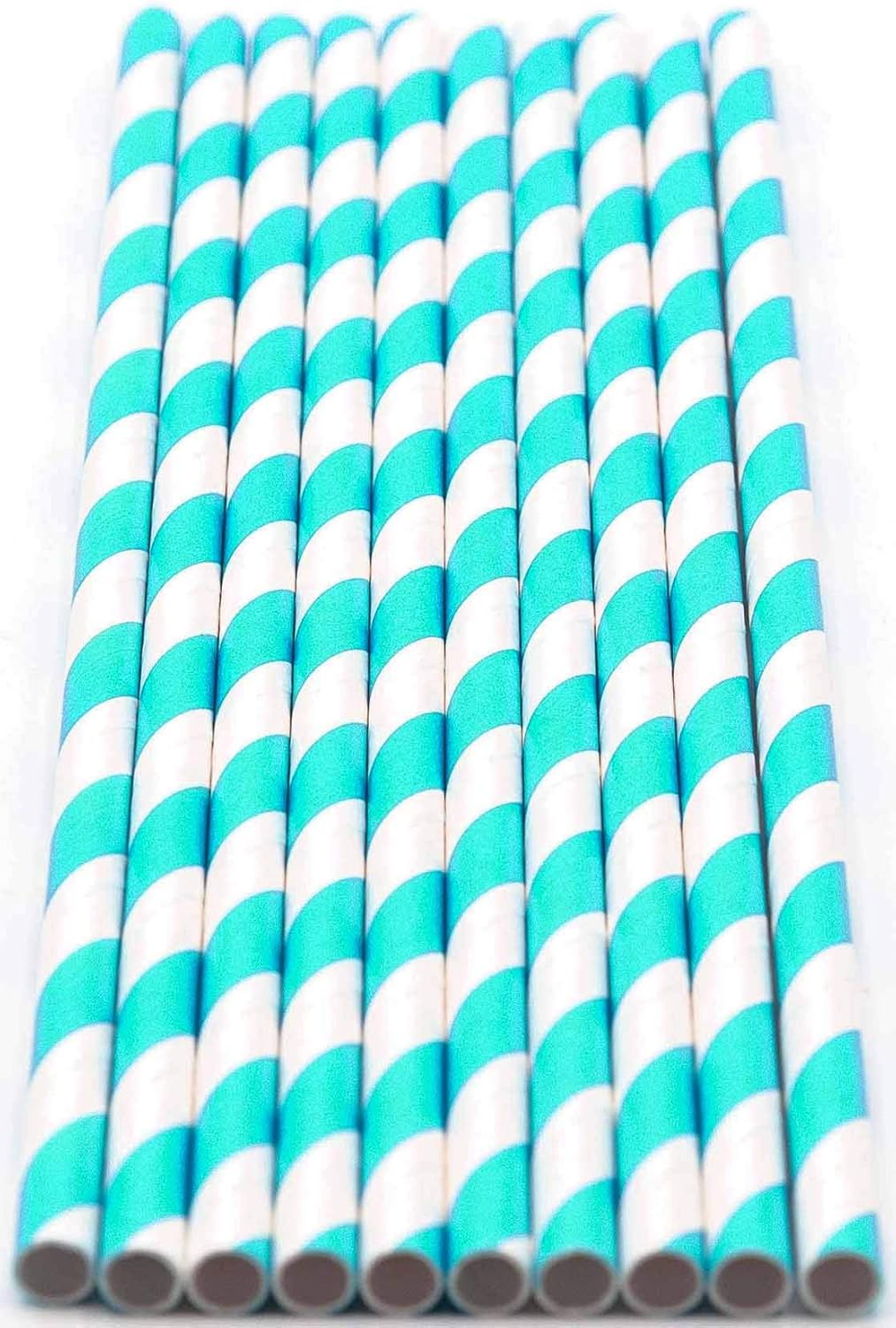 Pack of 300 Turquoise Swirls Biodegradable 4-Ply Paper Drinking Straws (Compostable, Non-toxic