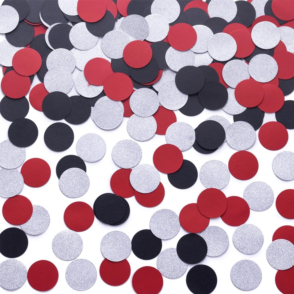 Silver Black and Red Confetti Table Decoration for Birthday Retirement Halloween Graduation Theme