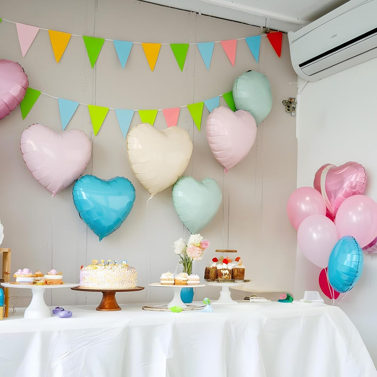 Pastel Colorful Heart Balloons, 18 Inch Matt Rainbow Heart Shape Balloon, 12PCS Multicolor Macaron
