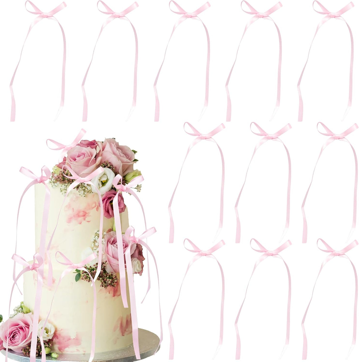Ephlyn 30Pcs Bow Cupcake Toppers Valentine's Bowknot Ribbons Coquette Bow High Footed Cup Balloon