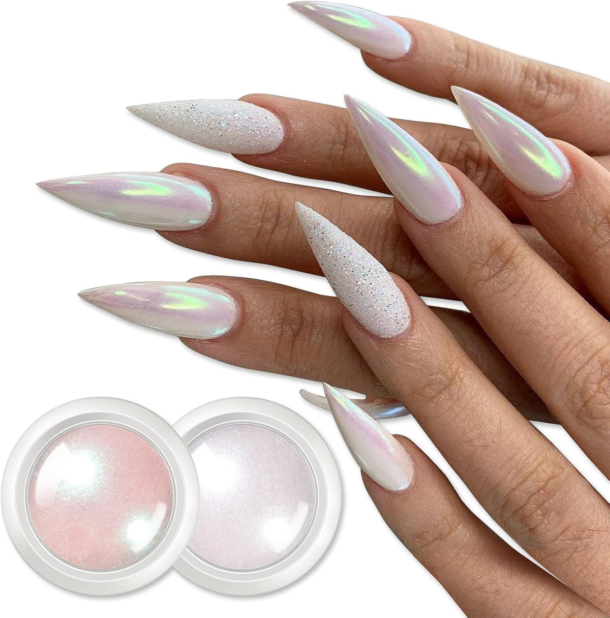 BORN PRETTY White Pearl Chrome Nail Powder And Chameleon Aurora Nail Powder Pigment Mermaid Pigment