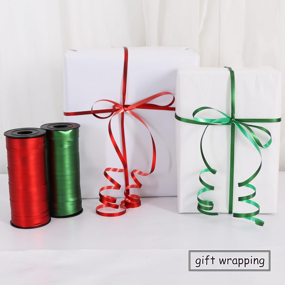 BEISHIDA Red and Green Christams Curling Ribbons Balloon String Ribbons - 2 Pack 100 Yards for Gift