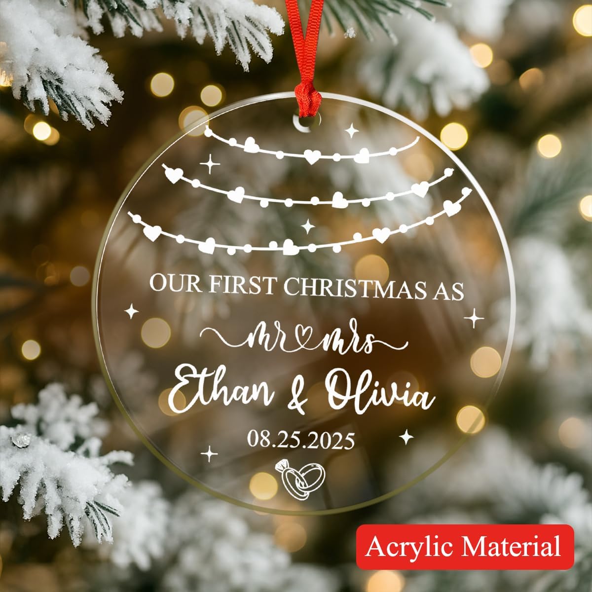 Personalized Christmas Ornaments with Names, Couple Glass Ornament, Custom Wedding Gifts for