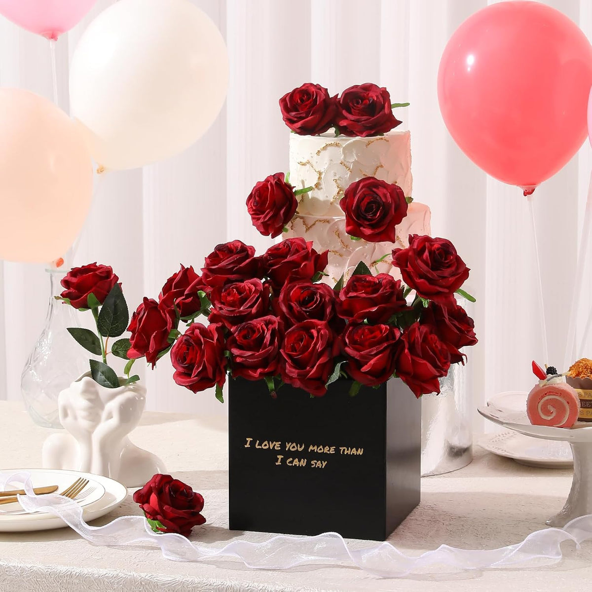 Tifuly 12pcs Red Roses Artificial Flowers,Realistic Long Stem Fake Silk Roses Bouquet for Party