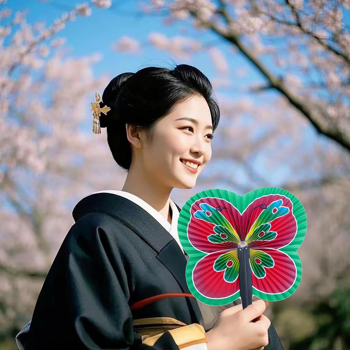 24 Pieces Folding Hand Paper Fans Handheld,Butterfly Decorations Accordion Fans Bulk for Festival