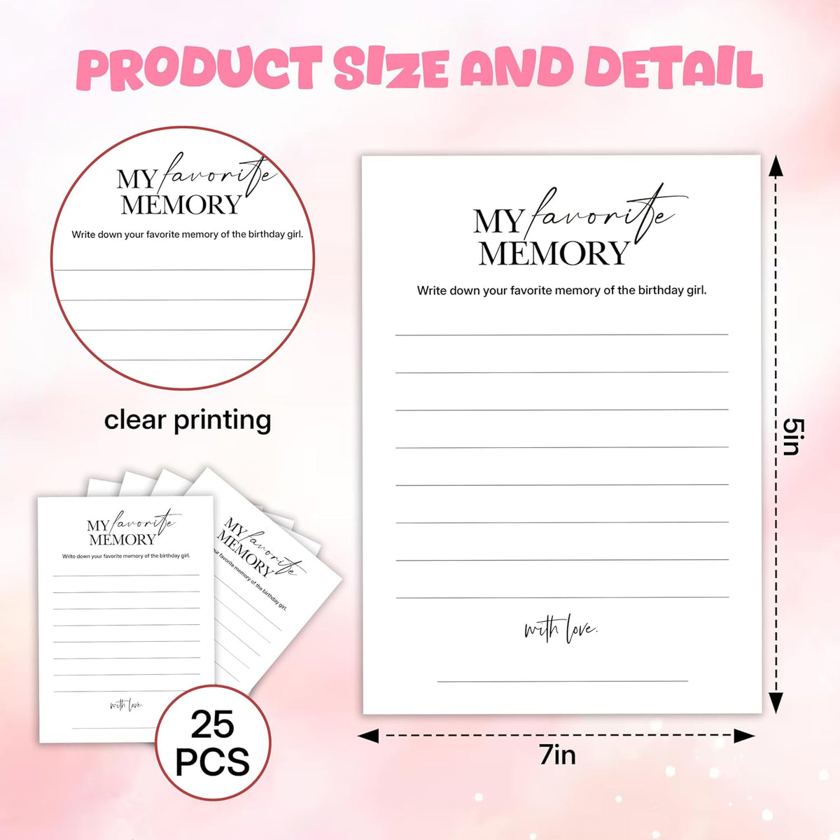 Birthday Party Games, My Favorite Memory, 25 Pcs Card Set for Guests, Fun Birthday Game for Teen