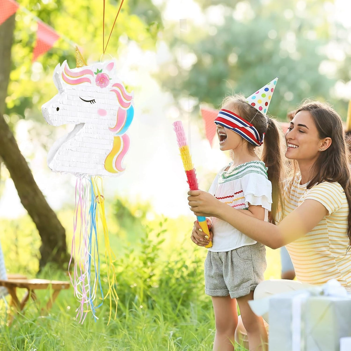 WERNNSAI Foldable Unicorn Piñata - Pull String Unicorn Birthday Party Supplies Extendable Unicorn