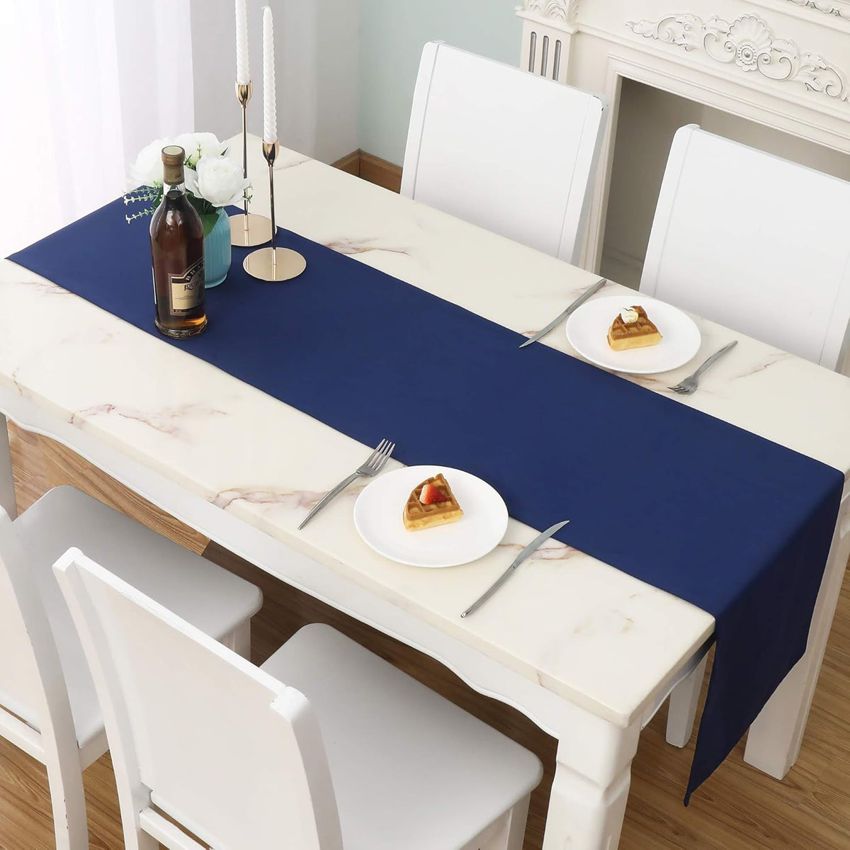 DUALIFE Navy Table Runner 72 Inch Soft Color Thick Polyester Decorative Cloth Handcrafted for