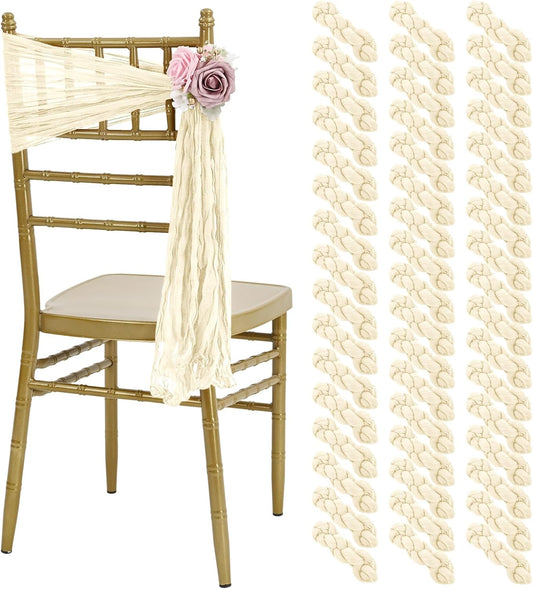 50 PCS Cheesecloth Chair Sashes, Bows Designed ChairSashes, 15.7x70 inch Chair Sashes for Aisle