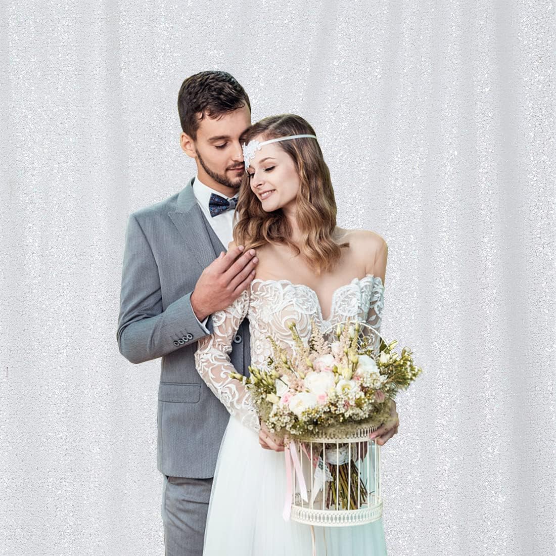 Poise3EHome Sequin Backdrop Curtain, White Sequin Backdrop, Sequin Curtains for Party Wedding