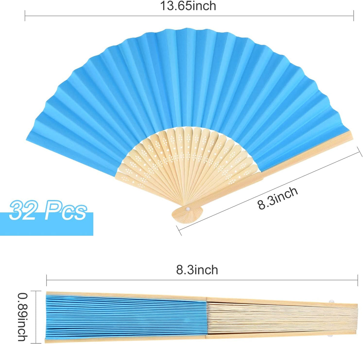 FEPITO 32 Pieces Handheld Paper Fan Paper Folding Fans with Bamboos for Wedding Gift, Party, Home