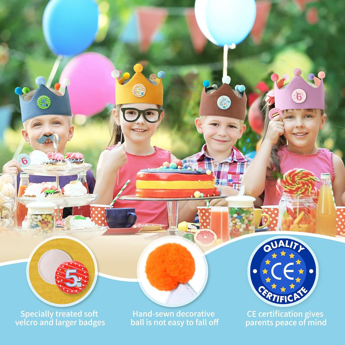 Reusable Birthday Crown with Numbers,Kids Birthday Hat Fabric Crown Pertain Kids Boy Toddler Girl