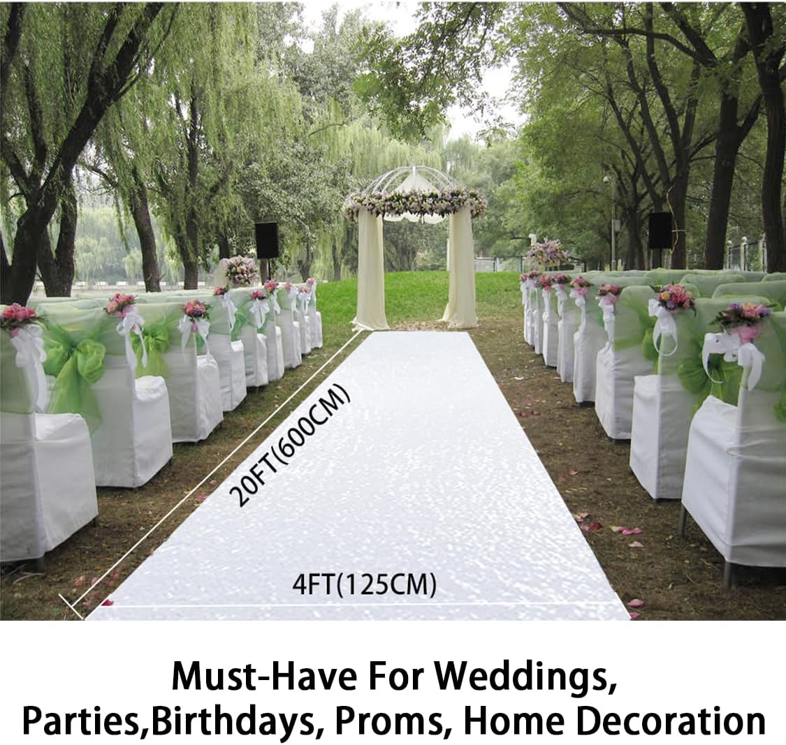 ShinyBeauty 4x20 FT Wedding Aisle Runner Rug - White Waterproof Non-Slip Ceremony Carpet for