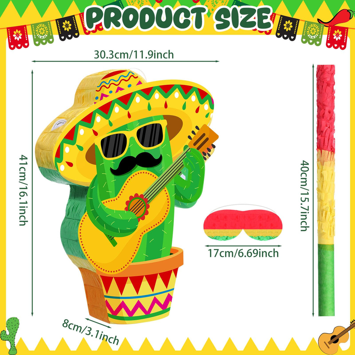 Harrycle Cactus Piñata for Cinco De Mayo Mayo Sombrero Party Hats Mexican Fiesta Decorations with