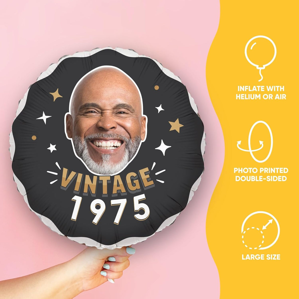 Big Dot of Happiness Personalized Vintage Birthday Photo Balloon, Custom Fun Face Cutout Head