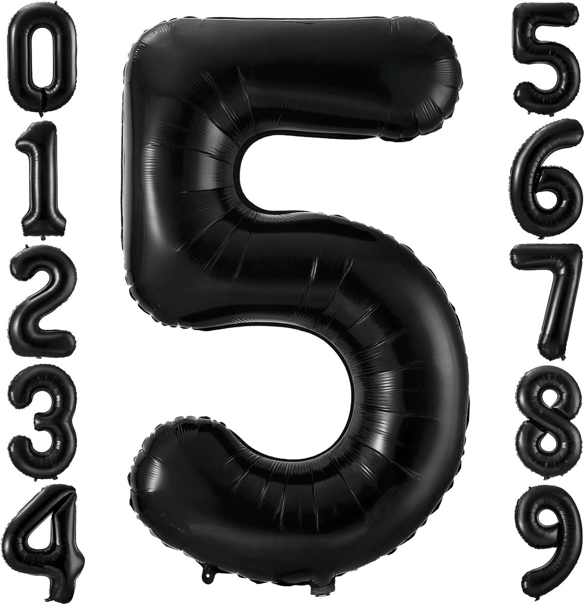 Black 5 Balloon Number,40 Inch Number 5 Balloon Large Black 5 Foil Mylar Helium Balloon for