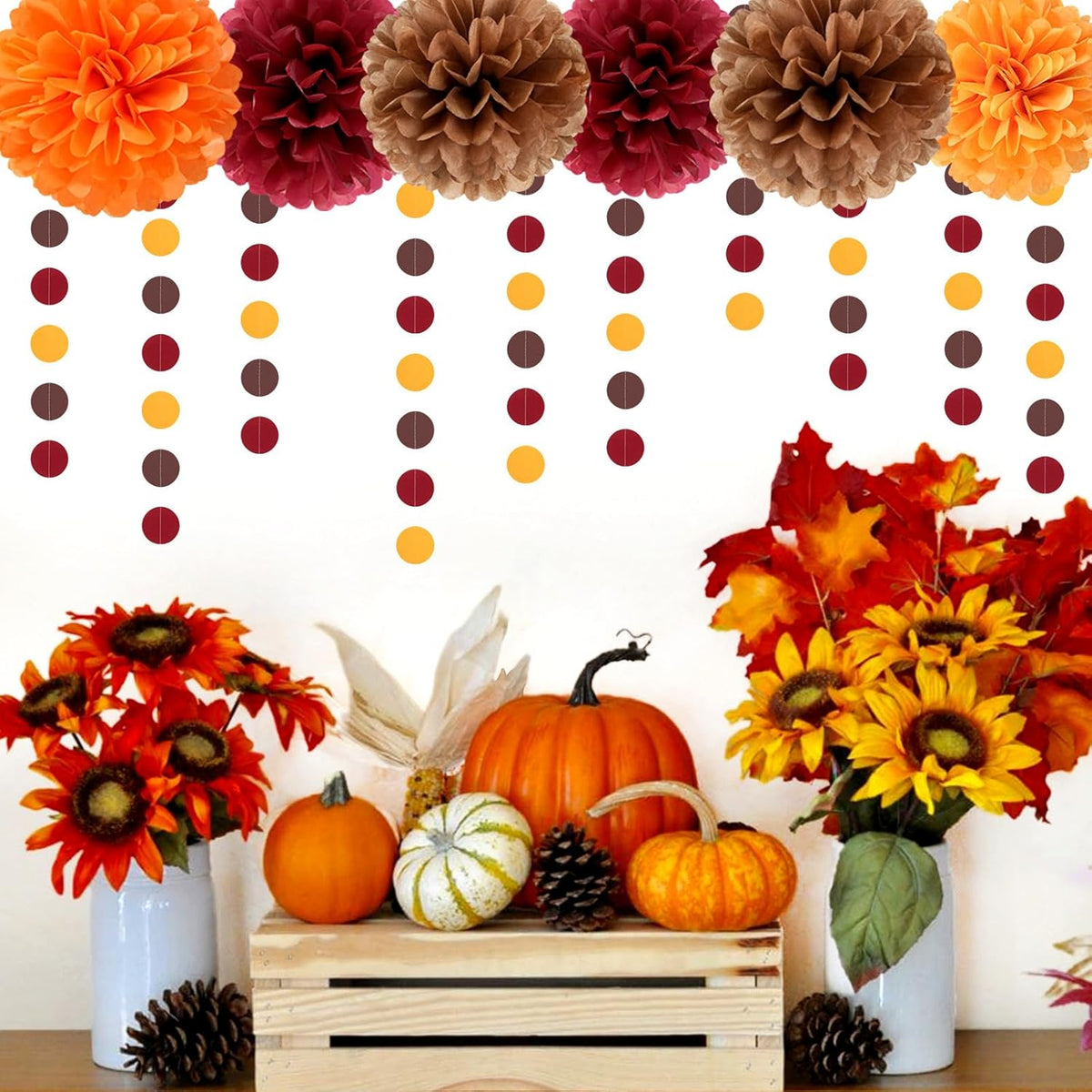 Burgundy Brown-Orange Baby-Shower Boho Party-Decorations - 20pcs Fall Autumn Paper Lanterns