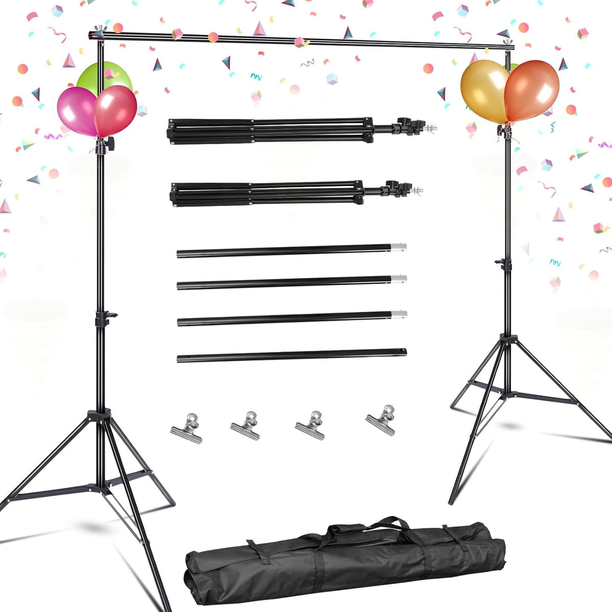 10ft Adjustable Backdrop Stand Kit, Heavy-Duty Photography Background Support System with Clamps &