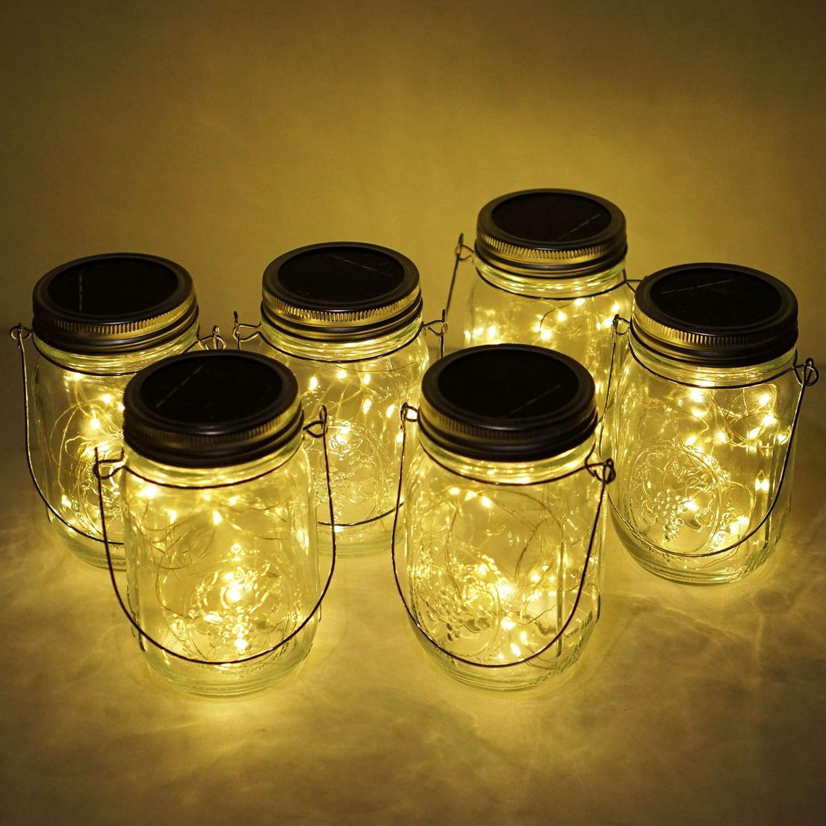 Solar Mason Jar Lights, 6 Pack 10 LED Jar Lid String Lights with 6 Hangers(No Jars), Waterproof