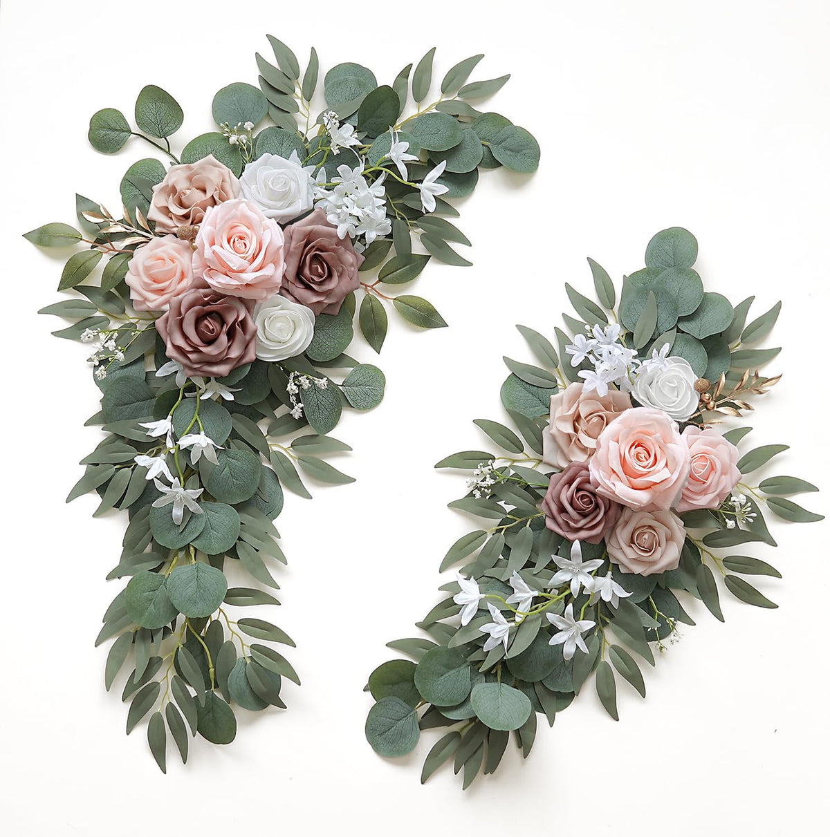 Artificial Dusty Rose Flowers Swag Set of 2 for Wedding Welcome Signs Floral Decorations, Wedding