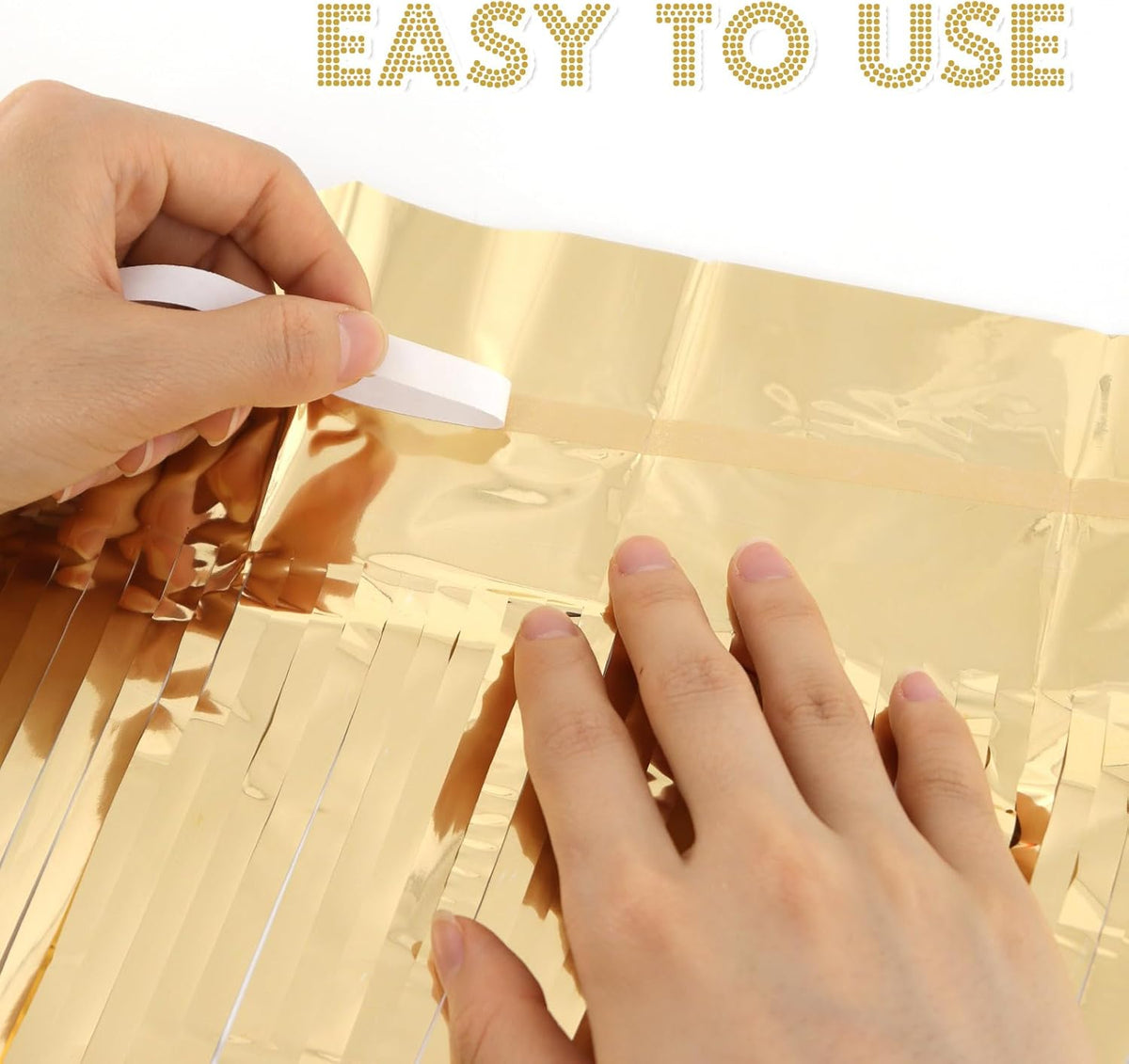 2 Pack Champagne Fringe Curtains Foil Shiny Fringe Backdrop Tinsel Door Streamers Foil Curtains for