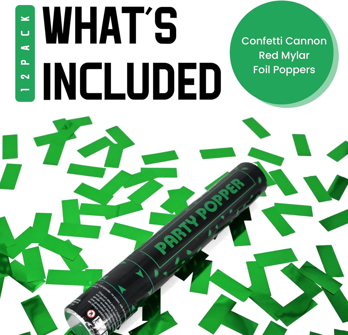 Party Poppers Confetti Cannon 12 Pack Green Poppers 12 Inch Party Shooters Mylar Confetti Green