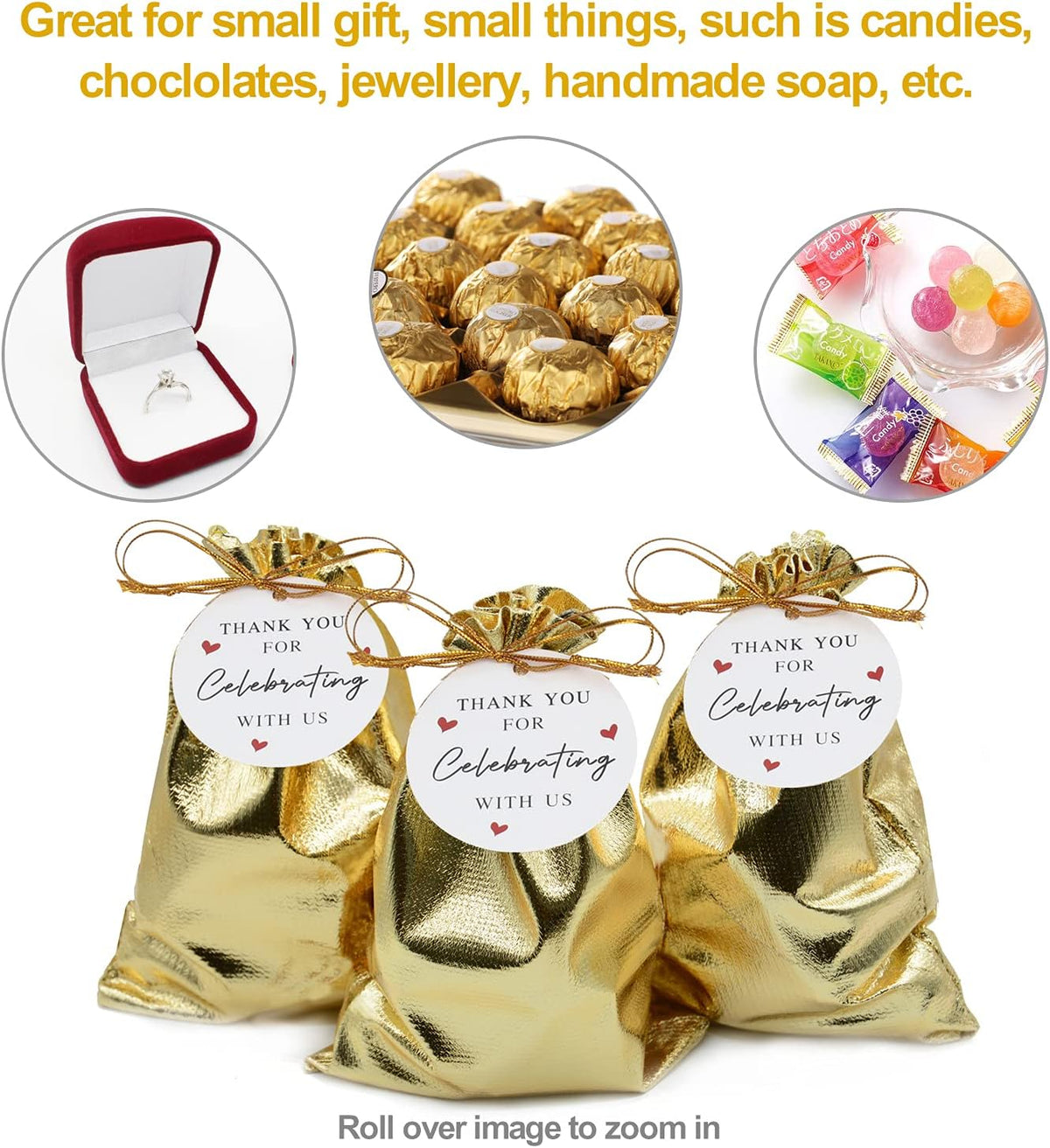 Pack of 100 4"x 6" Heavy Duty Gold Drawstring Organza Jewelry Pouches Wedding Party Christmas Favor