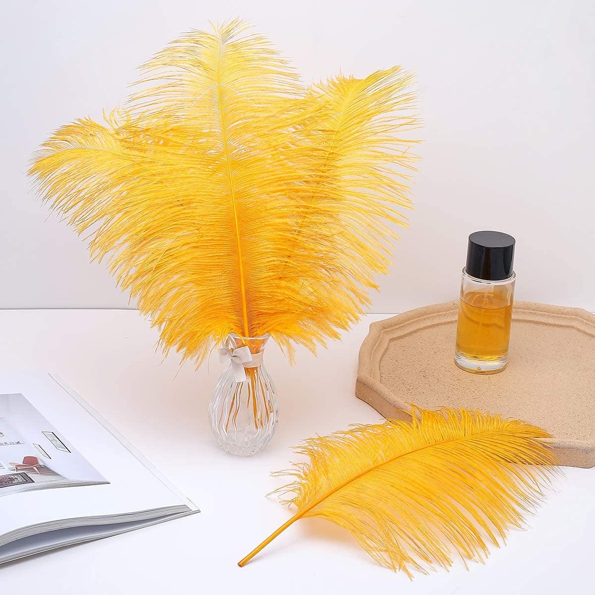 24pcs Natural Luxury Gold Ostrich Feathers 10-12inch (25-30cm) for Wedding Party