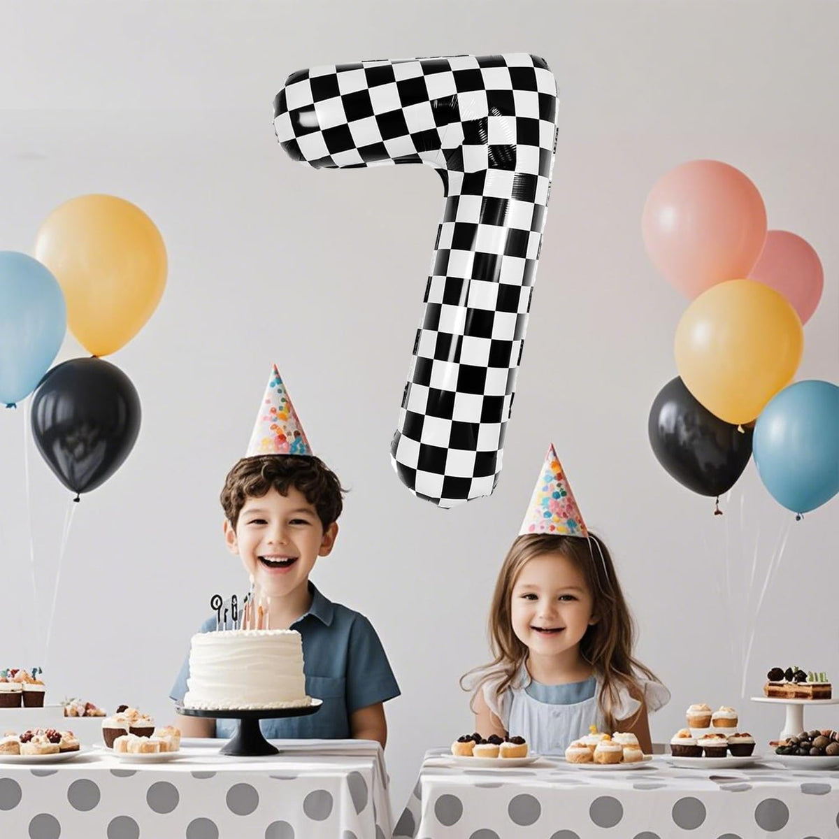 40 Inch Checkered Number Balloon - Race Flag Pattern Big Helium Balloon for Birthday Party