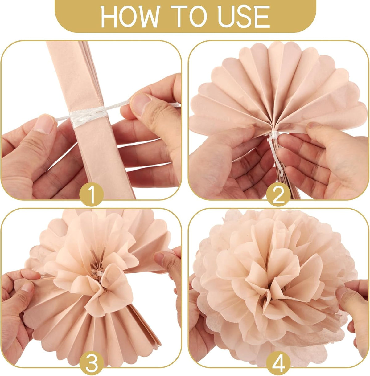 EASY JOY Boho Tissue Pom Poms Paper Flowers Hanging Decorations Brown Beige Party Decor for Bridal
