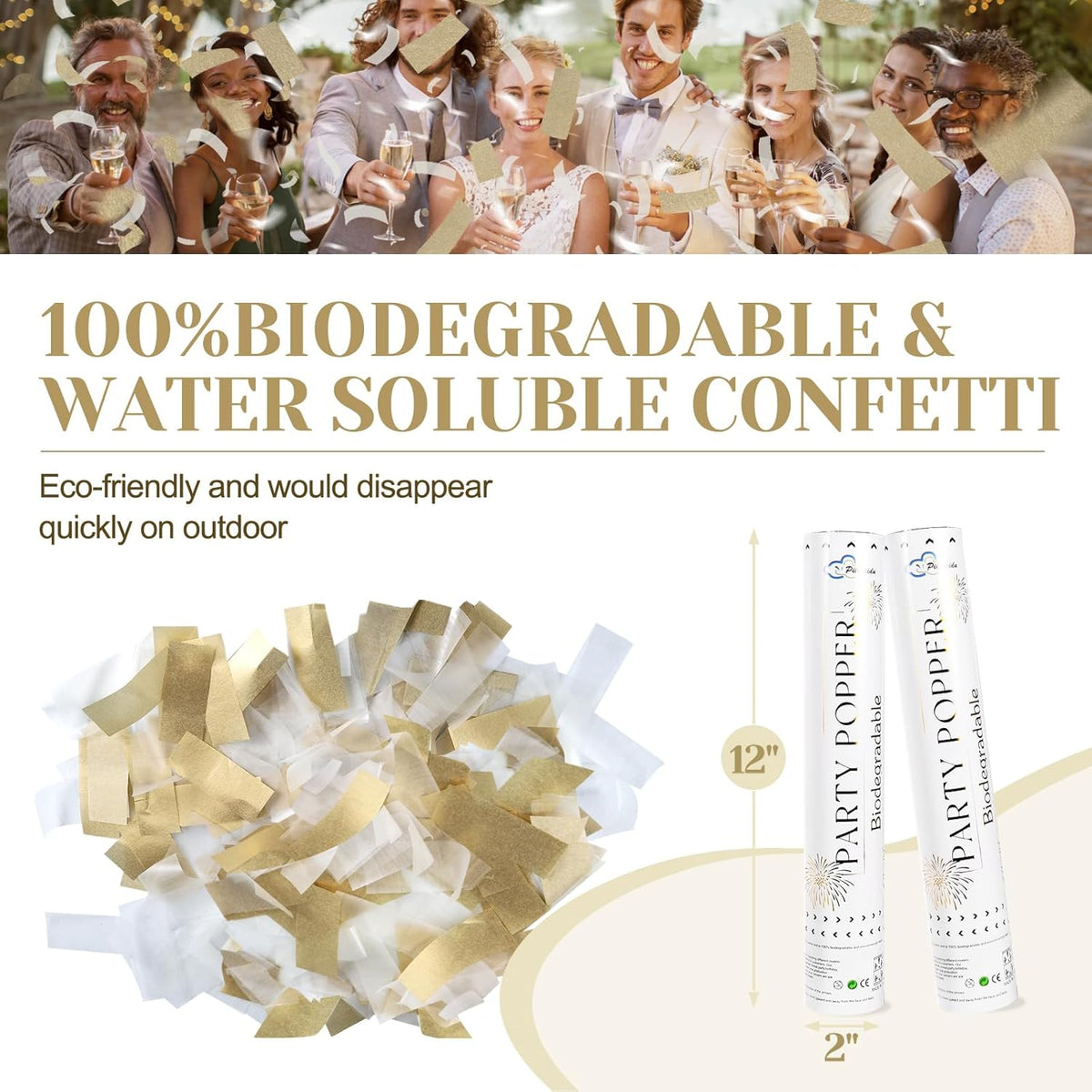 White Mix Gold Rice Confetti Cannon,6Pack Biodegradable Mulitcolor Confetti Poppers Party