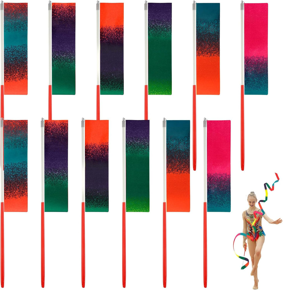 12 Pack Dance Ribbons for Kids, Dance Class, Birthday Party, Gymnastics, Princess Party Favors