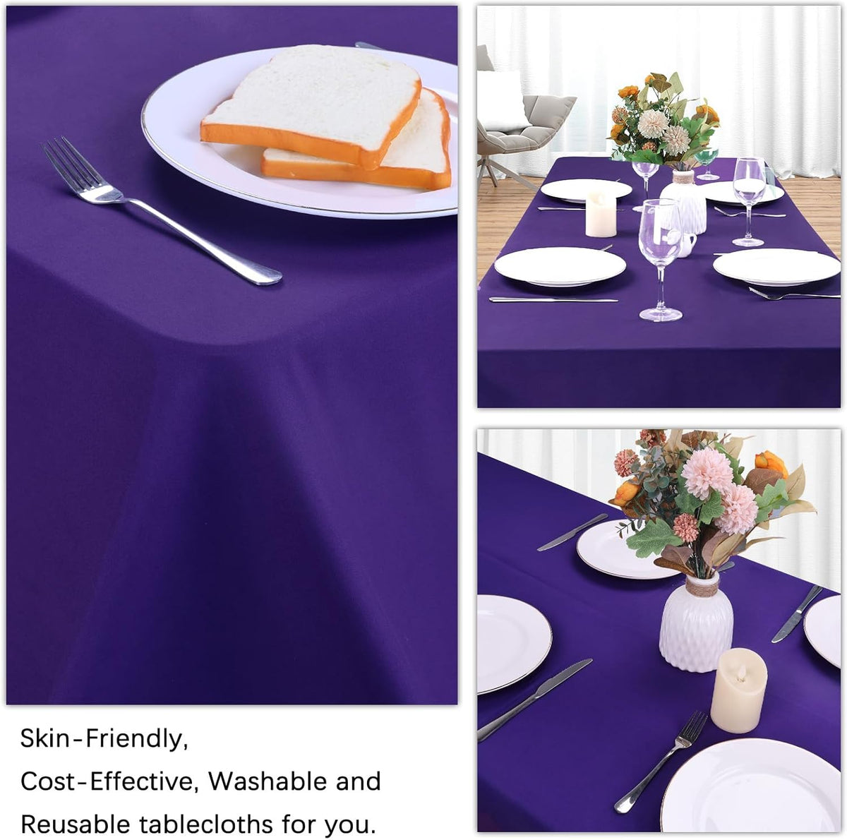 8 Pack Purple Tablecloth 60 x 102 Inch Rectangular Tablecloths for 6 Foot Rectangle Tables, Wrinkle