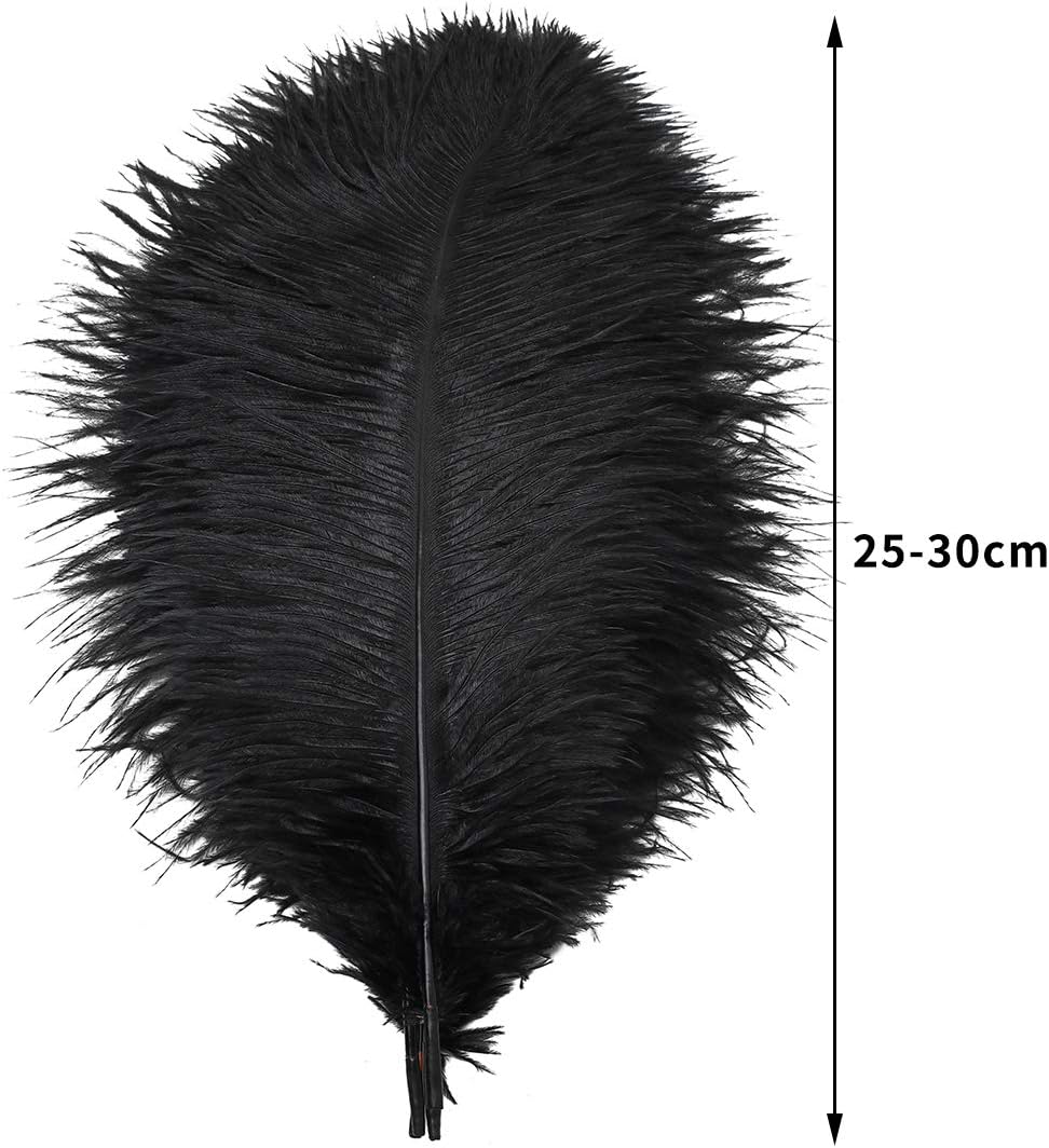 24pcs Natural Black Ostrich Feathers 10-12inch (25-30cm) for Wedding Party Centerpieces，Flower
