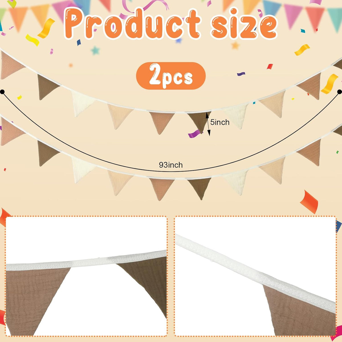 Oudain 15.5 ft Pennant Banner Flags, 2 Pcs Nursery Garland Triangle Bunting Flag Baby Banner for